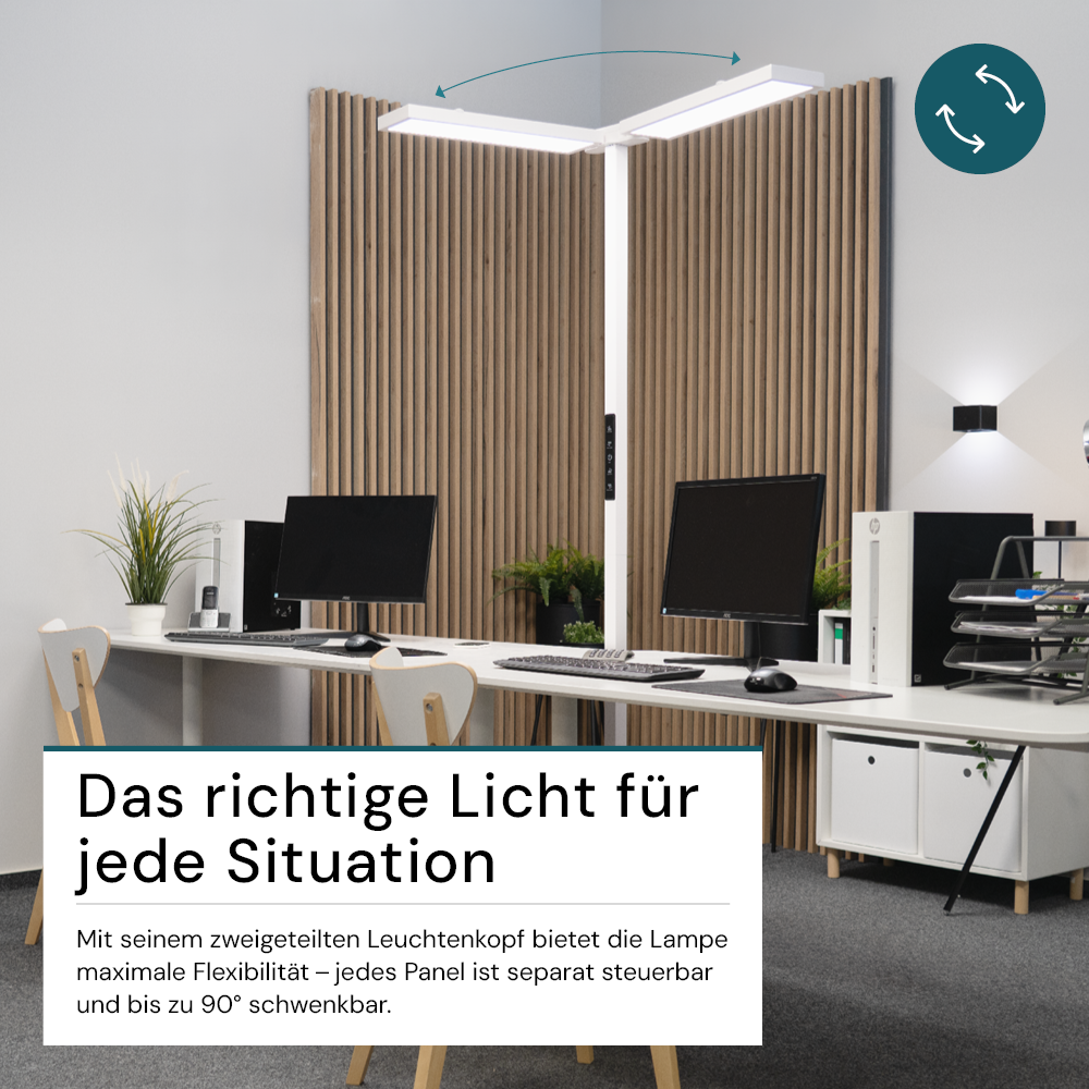 LED Büro-Stehleuchte DUO Line, Up/Down, weiß, 120 W, 8500 lm, 4000 K (neutralweiß), UGR<16 blendfrei, CRI98, dimmbar, RG0, Arbeitsplatzleuchte