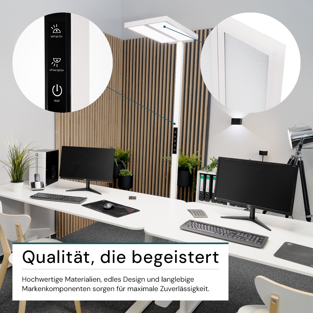 LED Büro-Stehleuchte DUO Line, Up/Down, weiß, 120 W, 8500 lm, 4000 K (neutralweiß), UGR<16 blendfrei, CRI98, dimmbar, RG0, Arbeitsplatzleuchte
