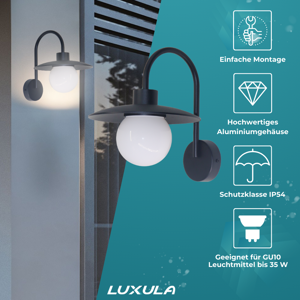 2er-Pack Elegante Wandleuchte, Innen/Außen, schwarz, E27 Fassung, IP54, Aluminium.