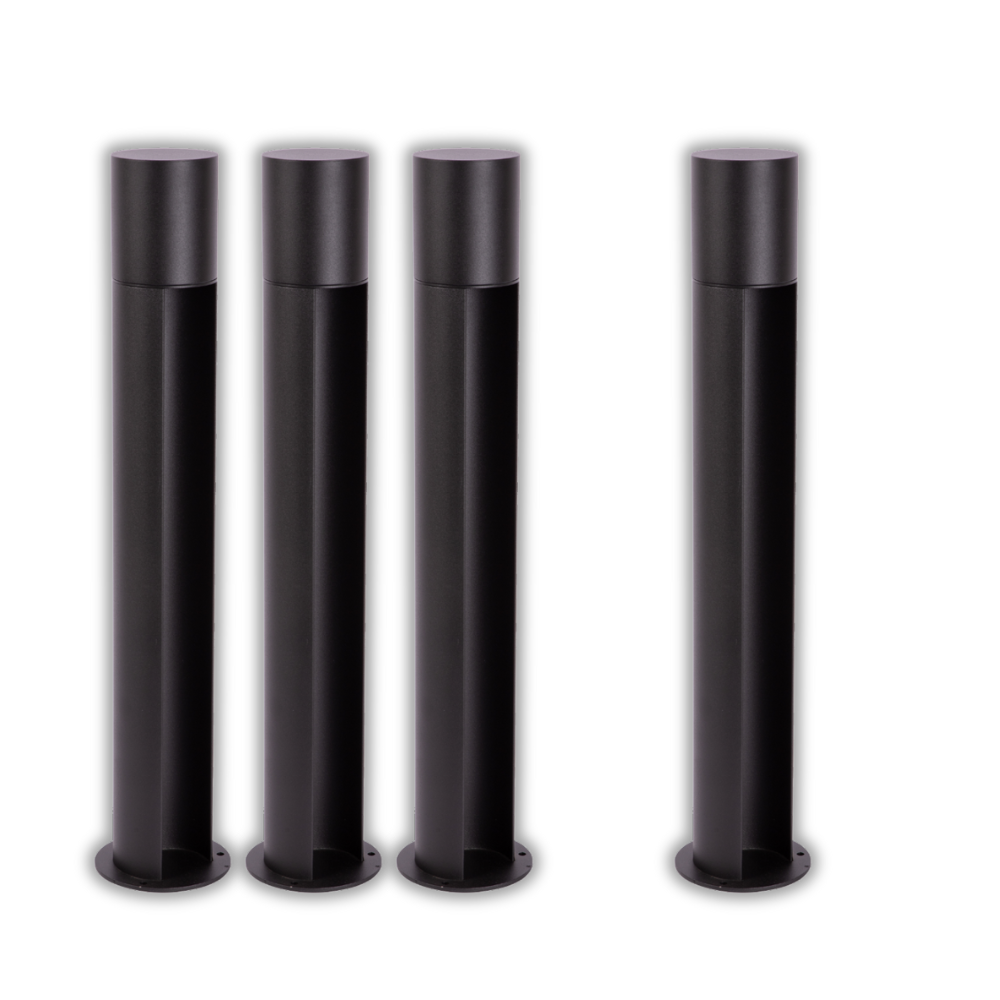 4er-Pack Edle Wegeleuchte, schwarz, GU10 Fassung, IP44, Aluminium, mit Erdspieß, Höhe 60 cm.