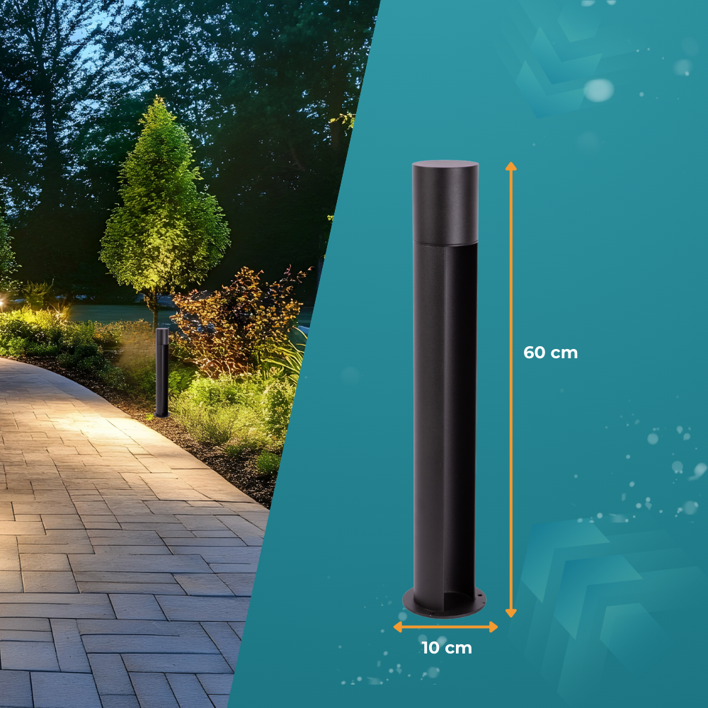 Edle Wegeleuchte, schwarz, GU10 Fassung, IP44, Aluminium, mit Erdspieß, Höhe 60 cm.
