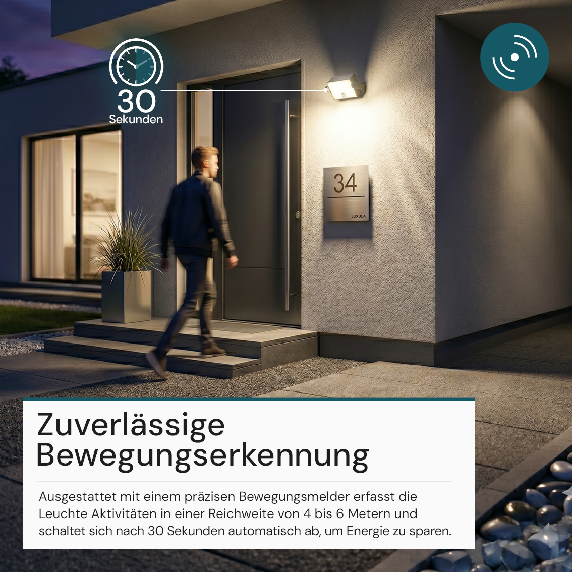 Automatisch rotierender Solar-Fluter mit Bewegungssensor, 6W, 800 lm, 3000K, IP65, Akku