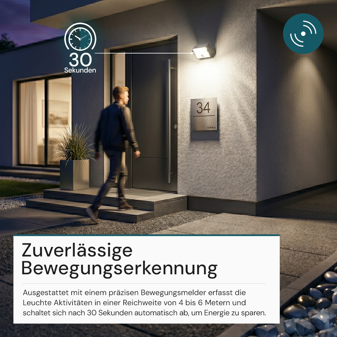 Automatisch rotierender Solar-Fluter mit Bewegungssensor, 6W, 800 lm, 4000K, IP65, Akku.