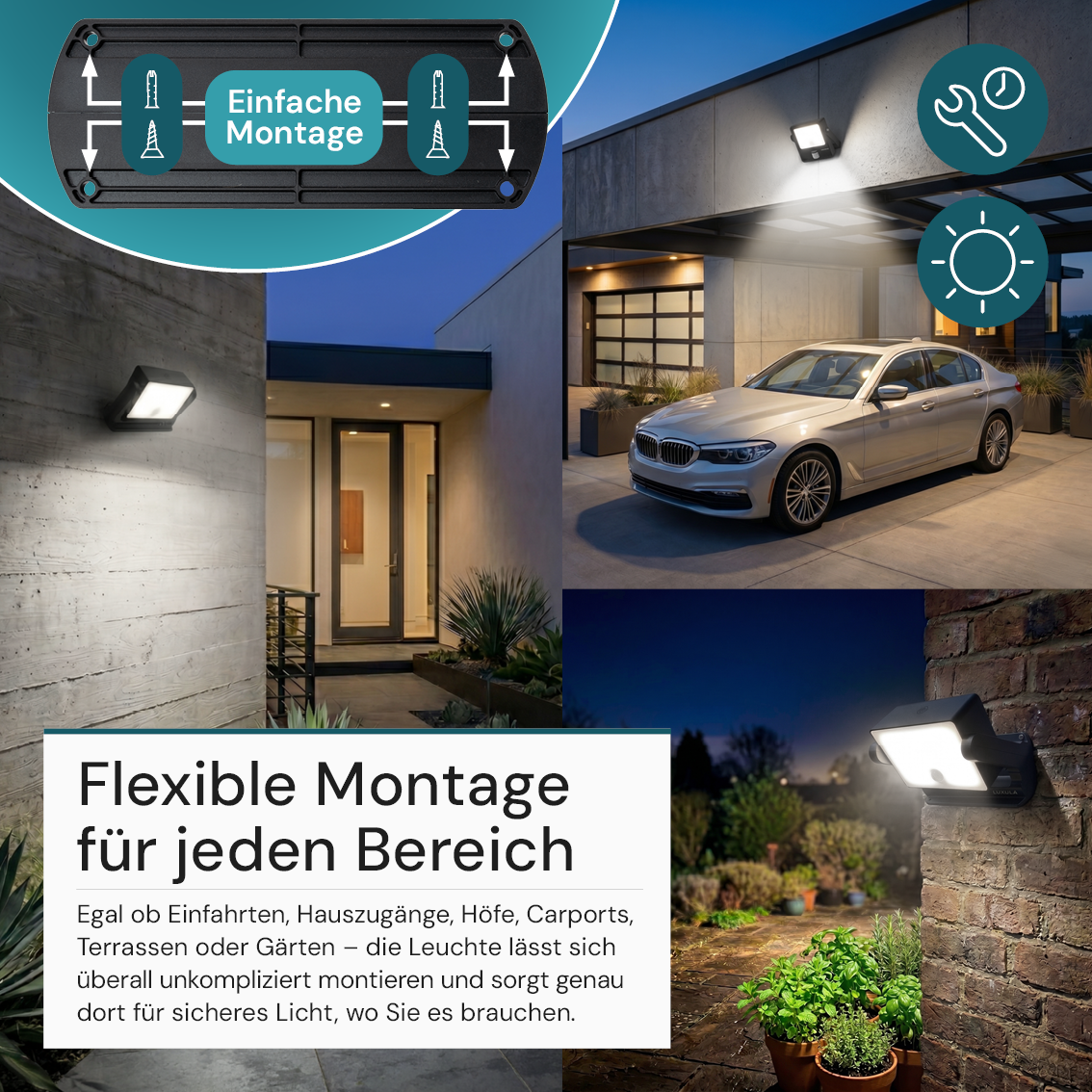 Automatisch rotierender Solar-Fluter mit Bewegungssensor, 6W, 800 lm, 4000K, IP65, Akku.