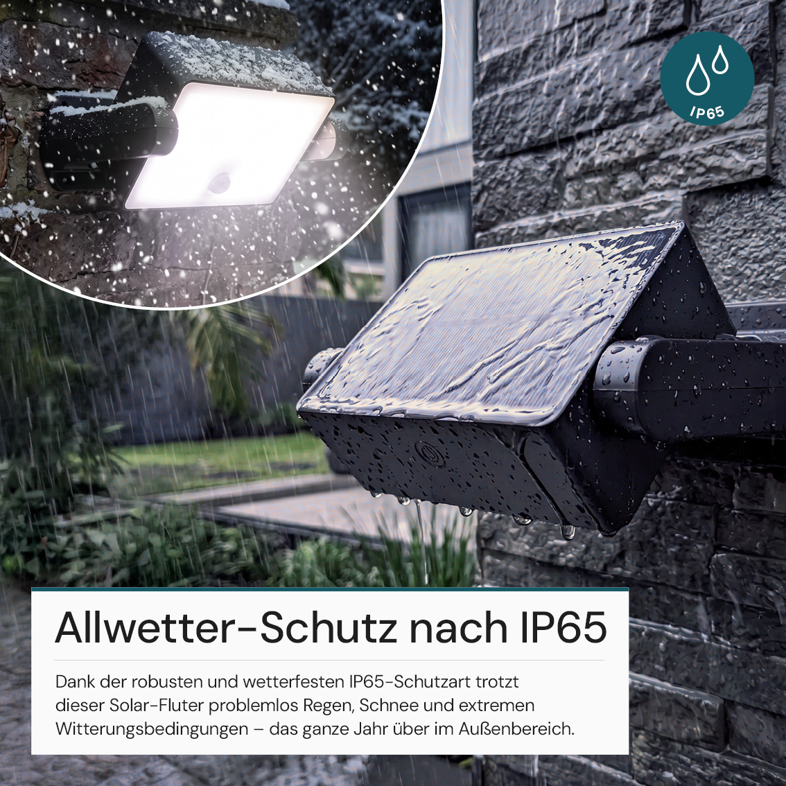 Automatisch rotierender Solar-Fluter mit Bewegungssensor, 6W, 800 lm, 6500K, IP65, Akku.