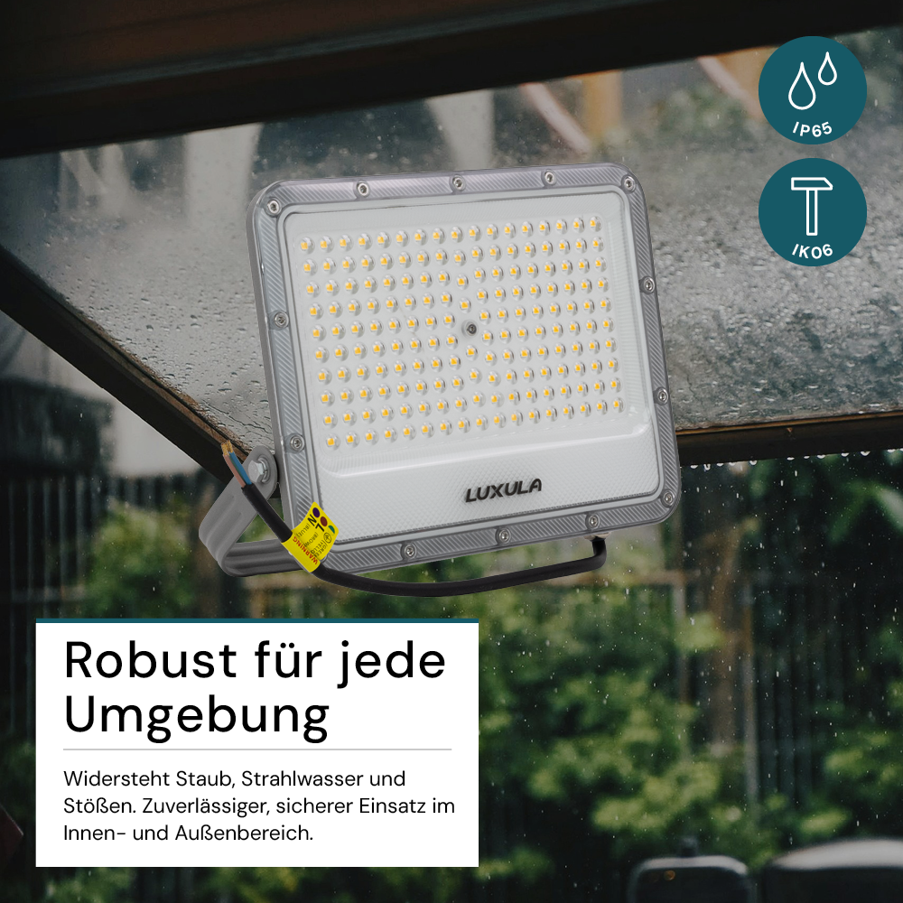 LED-Fluter, 100 W, 4000 K (neutralweiß), 12000 lm, grau, IP65.