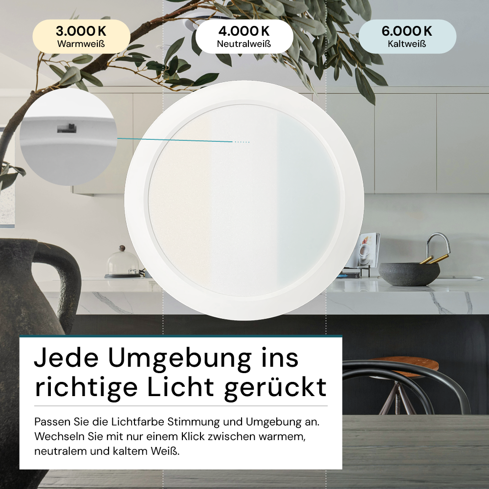 LED Aufbauleuchte in Weiß, 12 W, 230 V, IP44-geschützt, 1200 lm, Lichtfarbe einstellbar, Ø175x34 mm, Deckenleuchte mit Diffusor, Badezimmerlampe