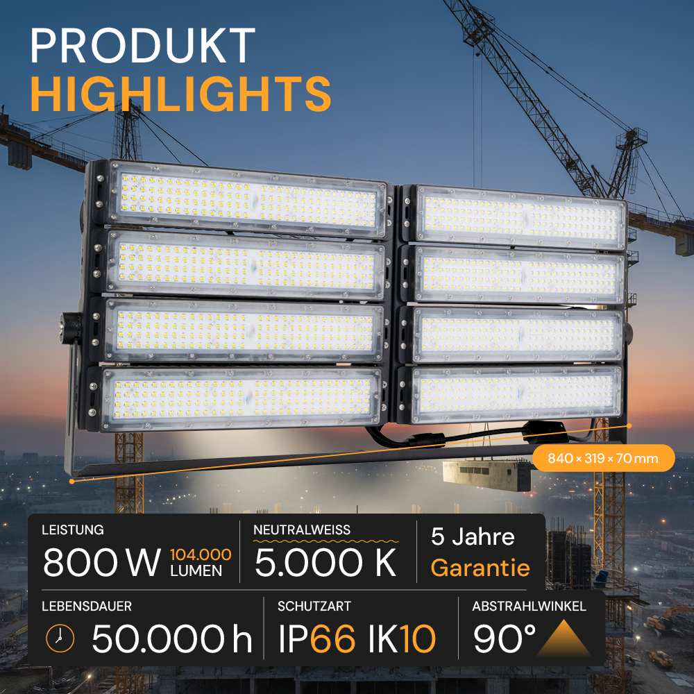 LED Stadion Fluter, 800 W, 104000 lm, 5000 K, IP66