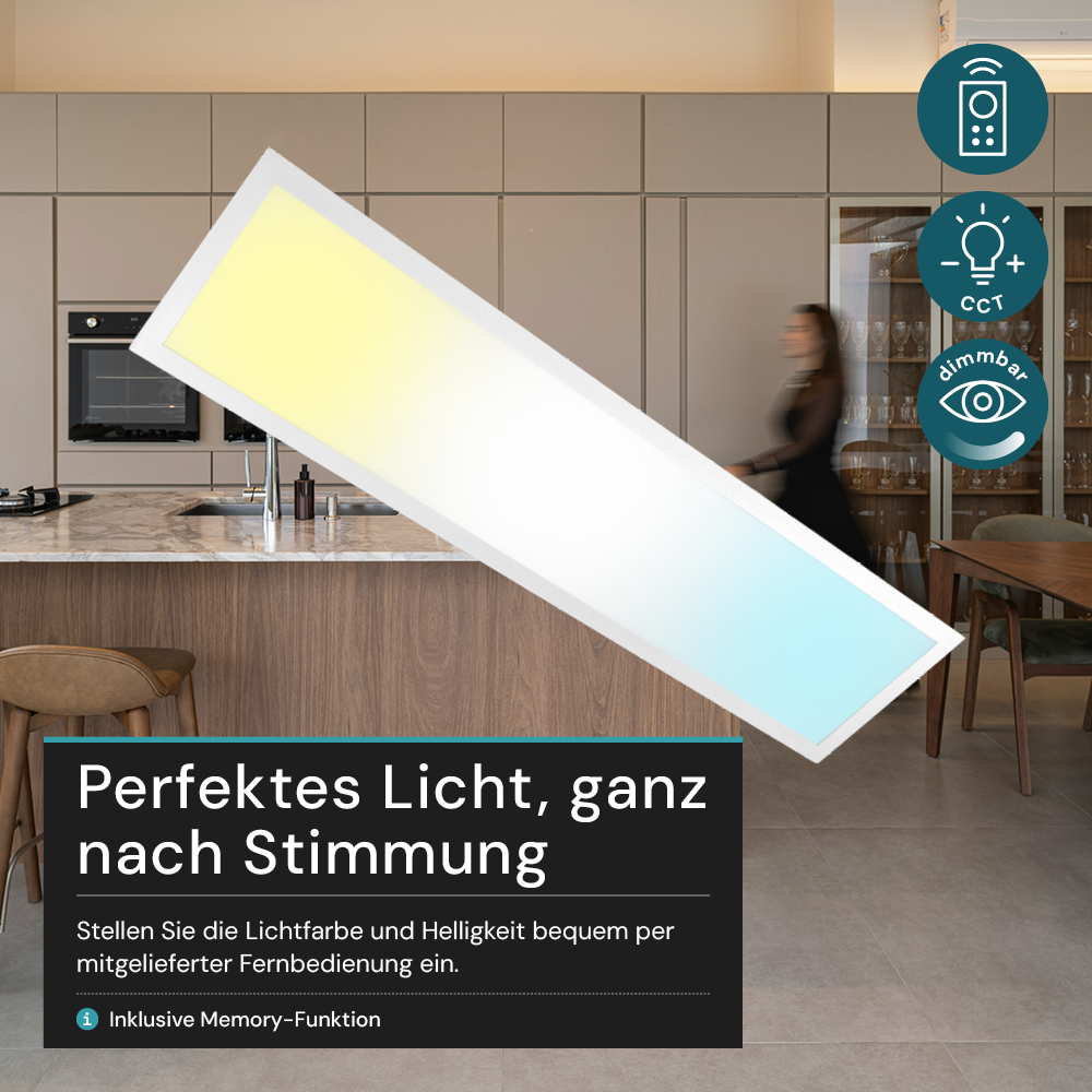 LUXULA LITEQ 80, LED-Panel mit Fernbedienung, 80×20 cm, weiß, 40 W, 4400 lm, UGR<19, Helligkeit und Lichtfarbe einstellbar