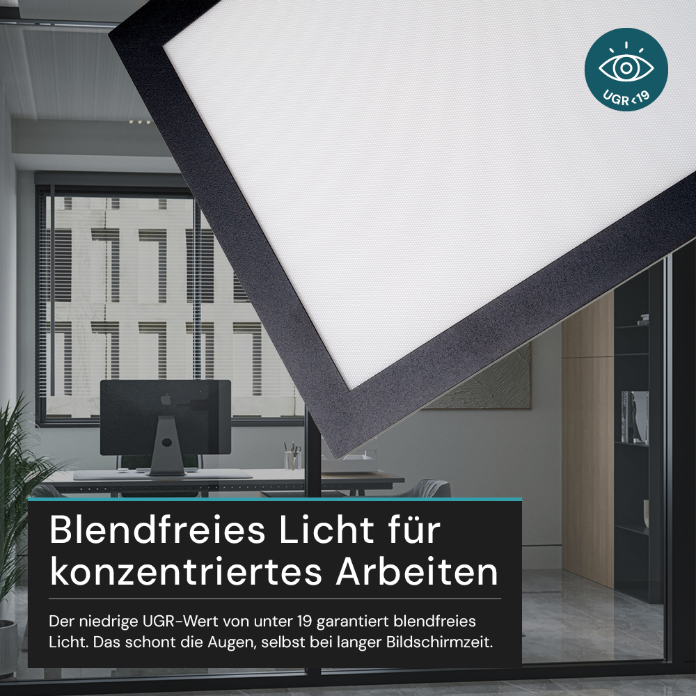 LUXULA LITEQ 100, LED-Panel mit Fernbedienung, 100×25 cm, schwarz, 40 W, 4400 lm, UGR<19, Helligkeit und Lichtfarbe einstellbar