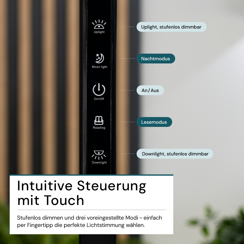 LED Büro-Stehleuchte, Up/Down, in Schwarz, 100 W, 7000 lm, 4000 K (neutralweiß), UGR<16, CRI98, dimmbar, RG0, Bridgelux LED, Arbeitsplatzleuchte