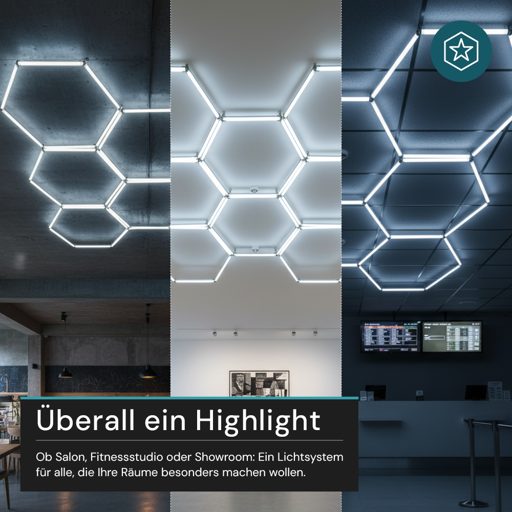 LED Deckenleuchte, HexaForm, 8er Set, 6500 K (kaltweiß), Hexagon Leuchte, Garagenlampe, Salon Beleuchtung