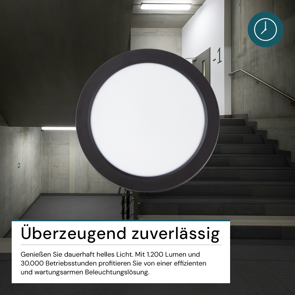 LED Aufbauleuchte in Schwarz, 12 W, 230 V, IP44-geschützt, 1200 lm, Lichtfarbe einstellbar, Ø170x34 mm, Deckenleuchte mit Diffusor, Badezimmerlampe