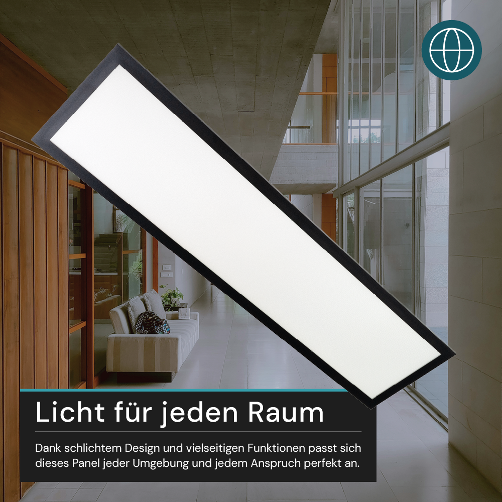 LUXULA LITEQ 80, LED-Panel mit Fernbedienung, 80×20 cm, schwarz, 40 W, 4400 lm, UGR<19, Helligkeit und Lichtfarbe einstellbar