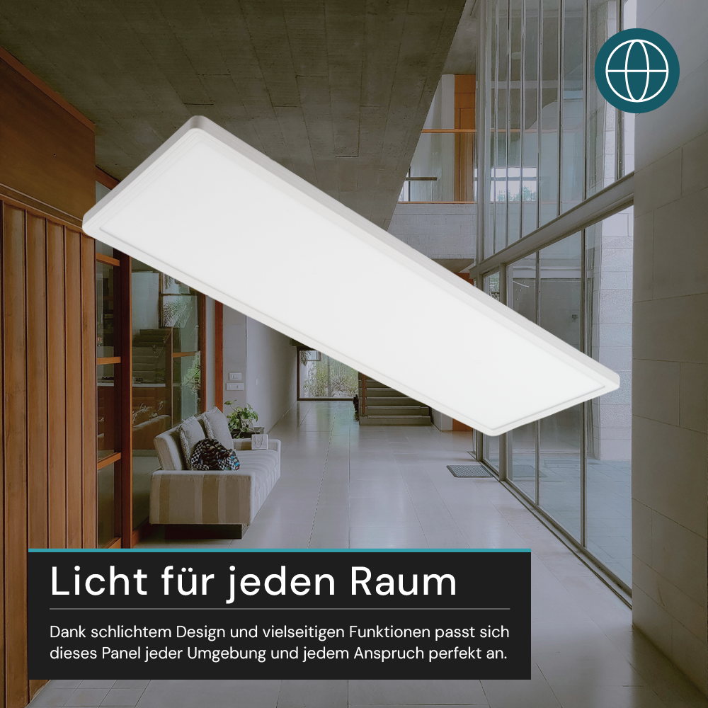 LED-Panel mit Fernbedienung, 58×20 cm, weiß, 24 W, 2200 lm, IP44 Wassergeschützt, Helligkeit und Lichtfarbe einstellbar