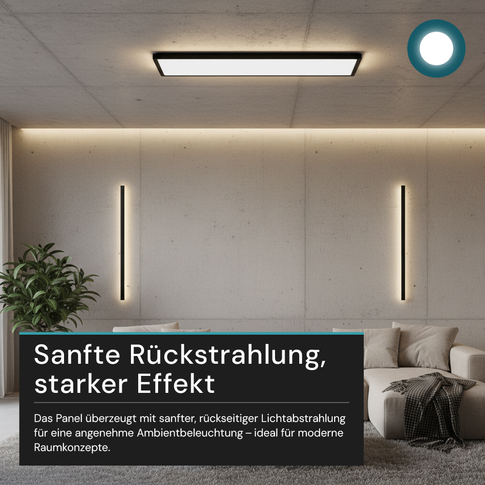 LED-Panel mit Fernbedienung, 58×20 cm, schwarz, 24 W, 2200 lm, IP44 Wassergeschützt, Helligkeit und Lichtfarbe einstellbar