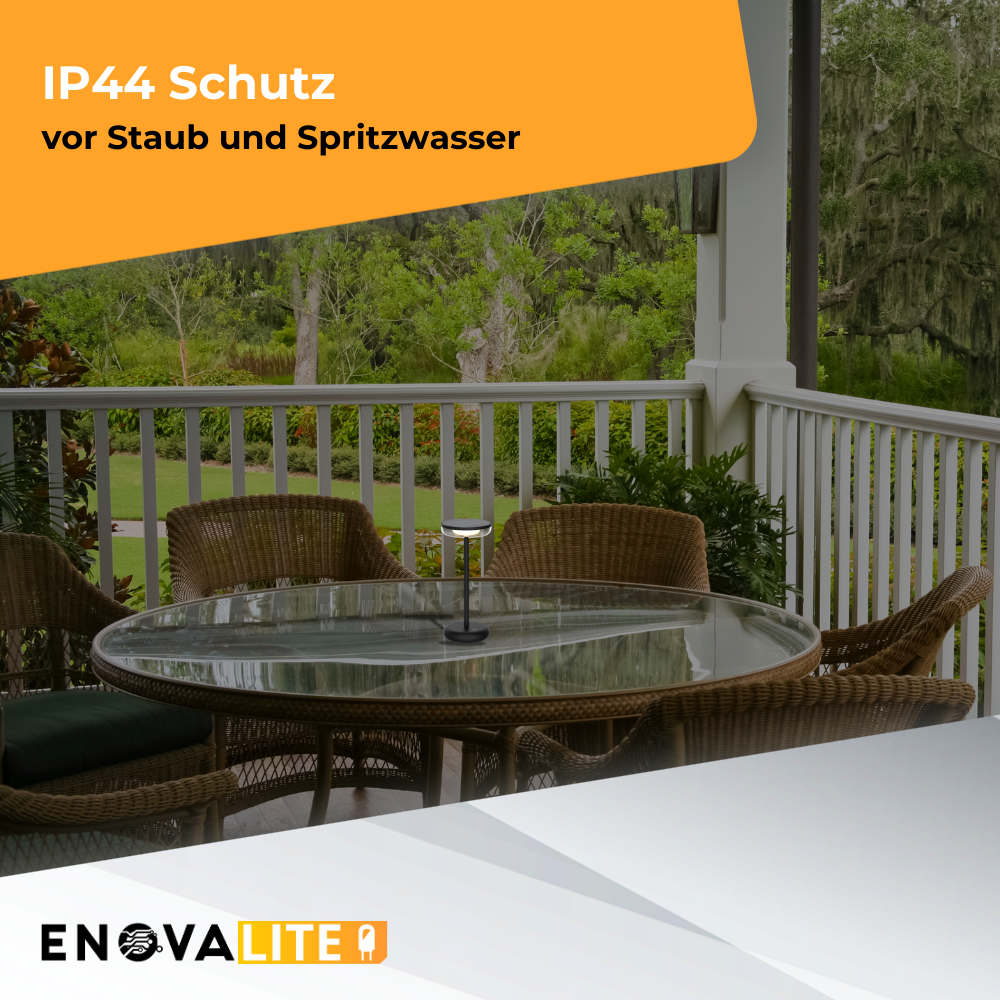 LED-Tischleuchte mit Akku, Solar- und Netzbetrieb, dimmbar, 2700 K (warmweiß), bis zu 48 h Leuchtzeit, IP44, wiederaufladbar, USB-C, In- und Outdoor.