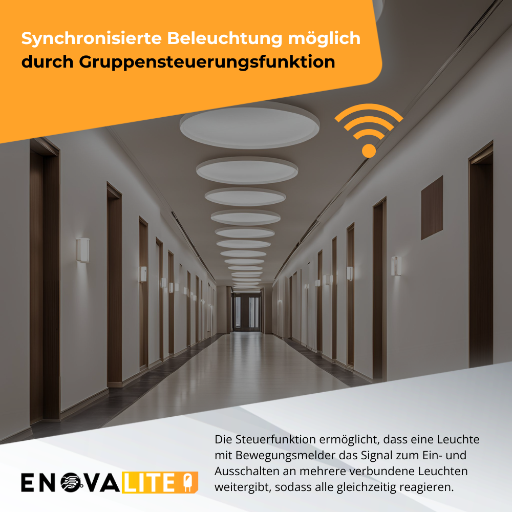 LED-Notstrom Deckenleuchte, mit Bewegungsmelder, 8 h Notlicht, 18 W, 1800 lm, 3000-6000 K (warm-, neutral-, kaltweiß), IP65, IK09, Gruppensteuerungsfunktion.