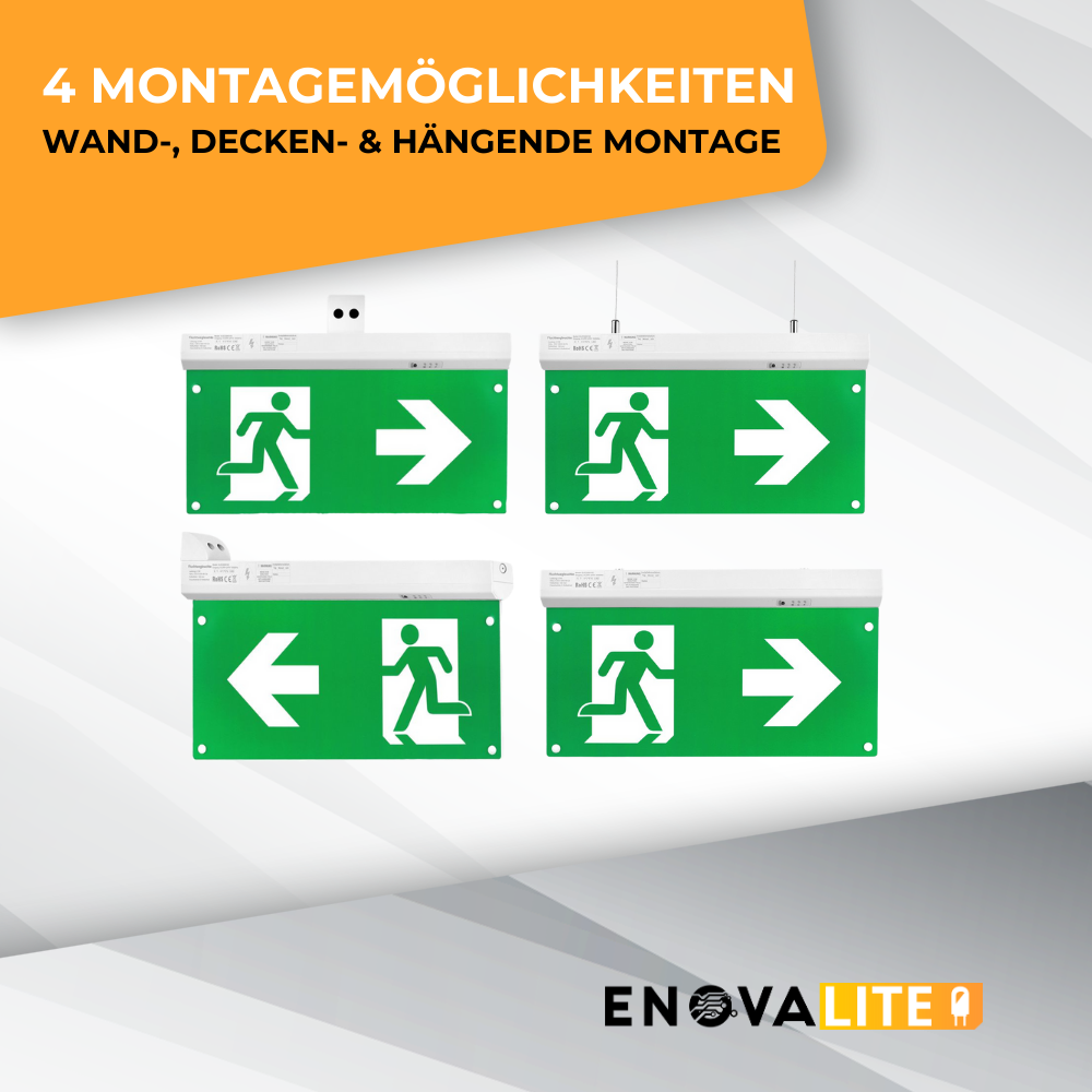 20er Pack LED-Fluchtwegleuchte 4in1, Notausgang mit Notstromeinheit, TEST-Funktion, Decken- und Wandmontage.