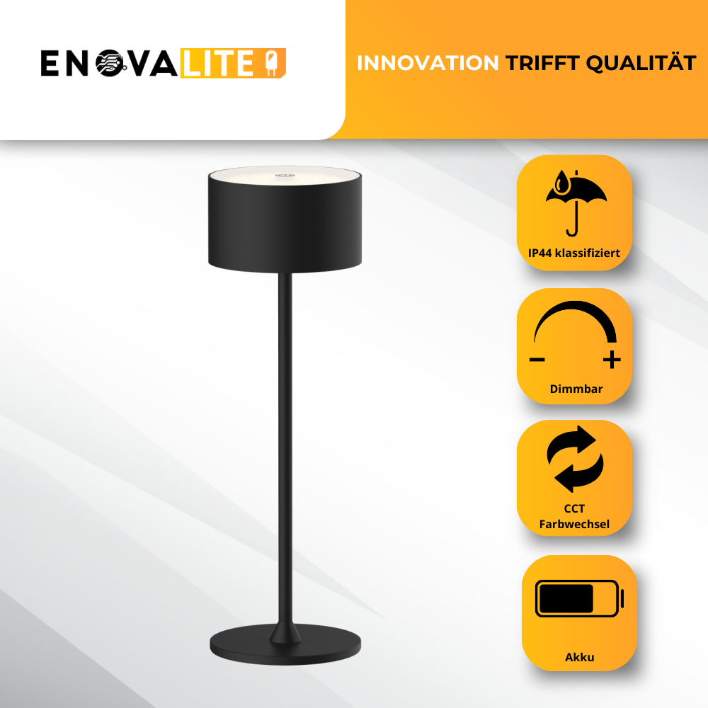 LED-Tischleuchte mit Akku, Up- & Downlight, Dimm- & CCT-Funktion, schwarz, wiederaufladbar, Innen und Außenbereich, IP44, USB-C.
