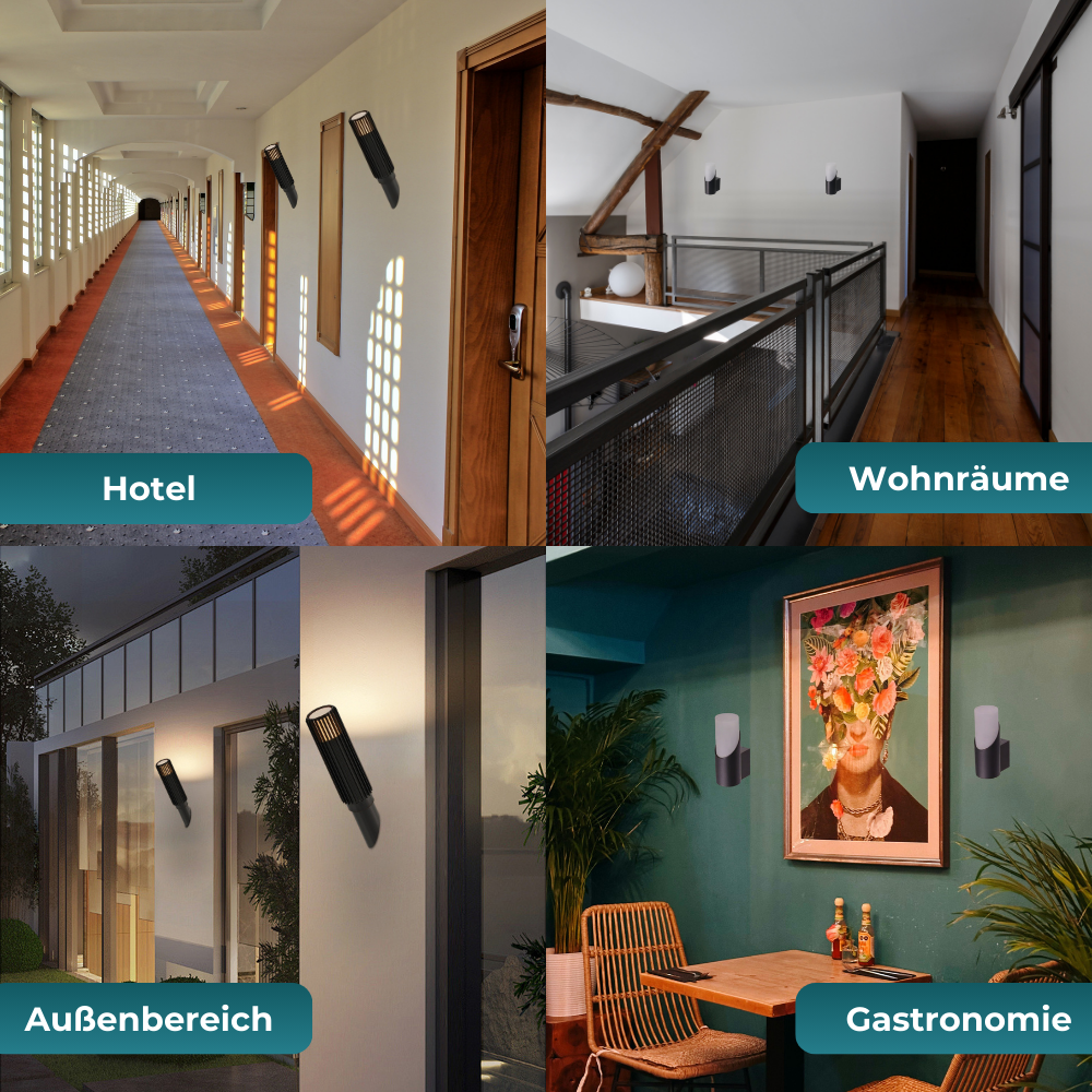 4er-Pack Stillvolle Wandleuchte, Innen/Außen, schwarz, GU10 Fassung, IP54, Aluminium.