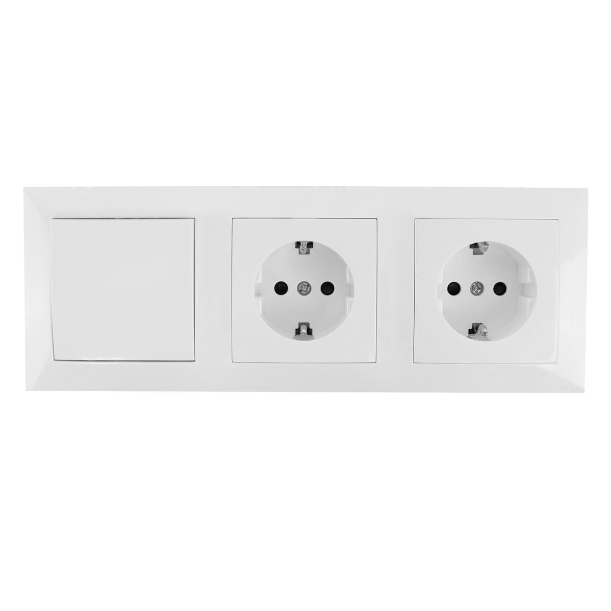 2 x Schutzkontakt-Steckdosen mit Wechselschalter, 16 A, 250 V, weiß.