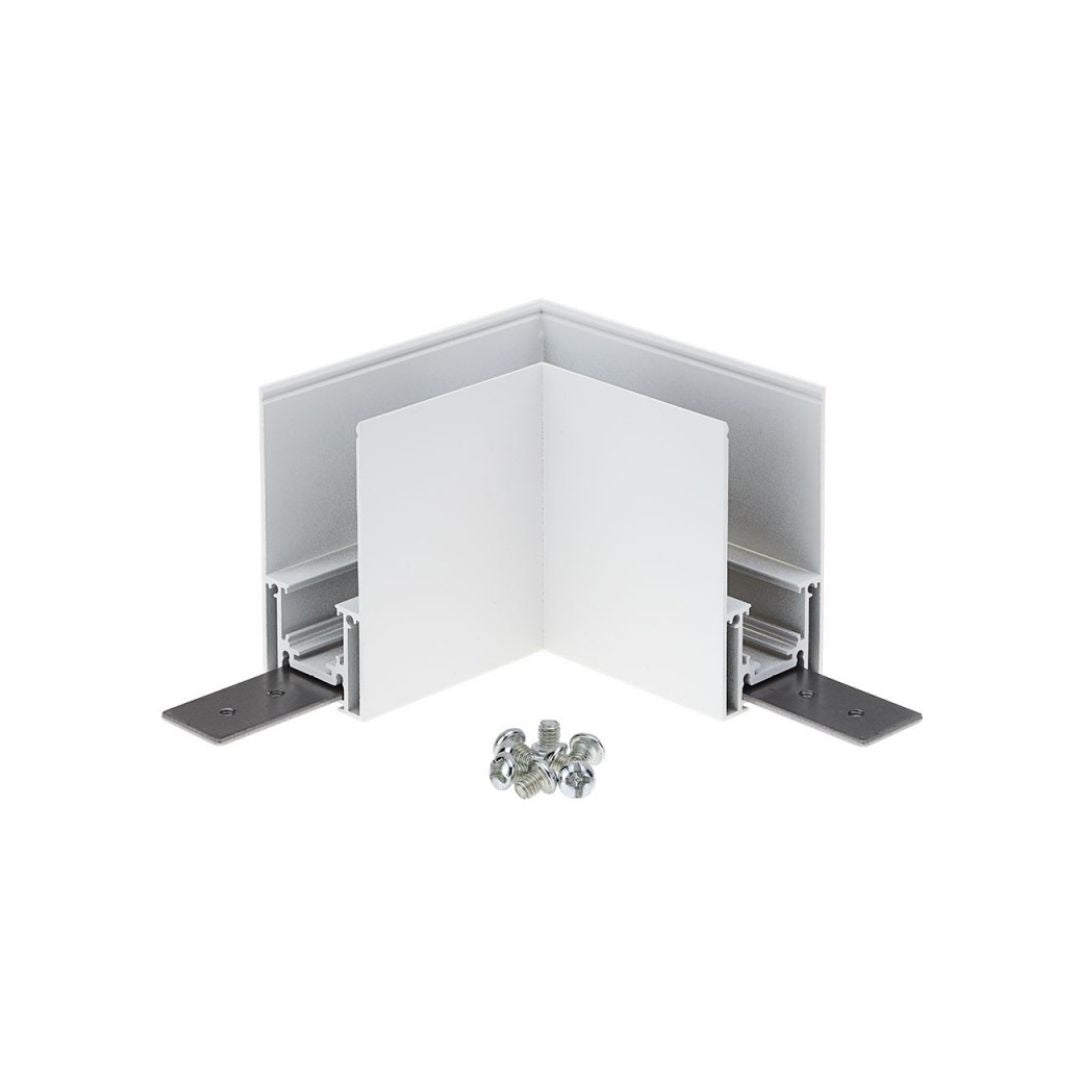 Eckverbinder für LED-Aufbau-Schienensystem, R35, 3-Phasen, magnetisch, weiß.