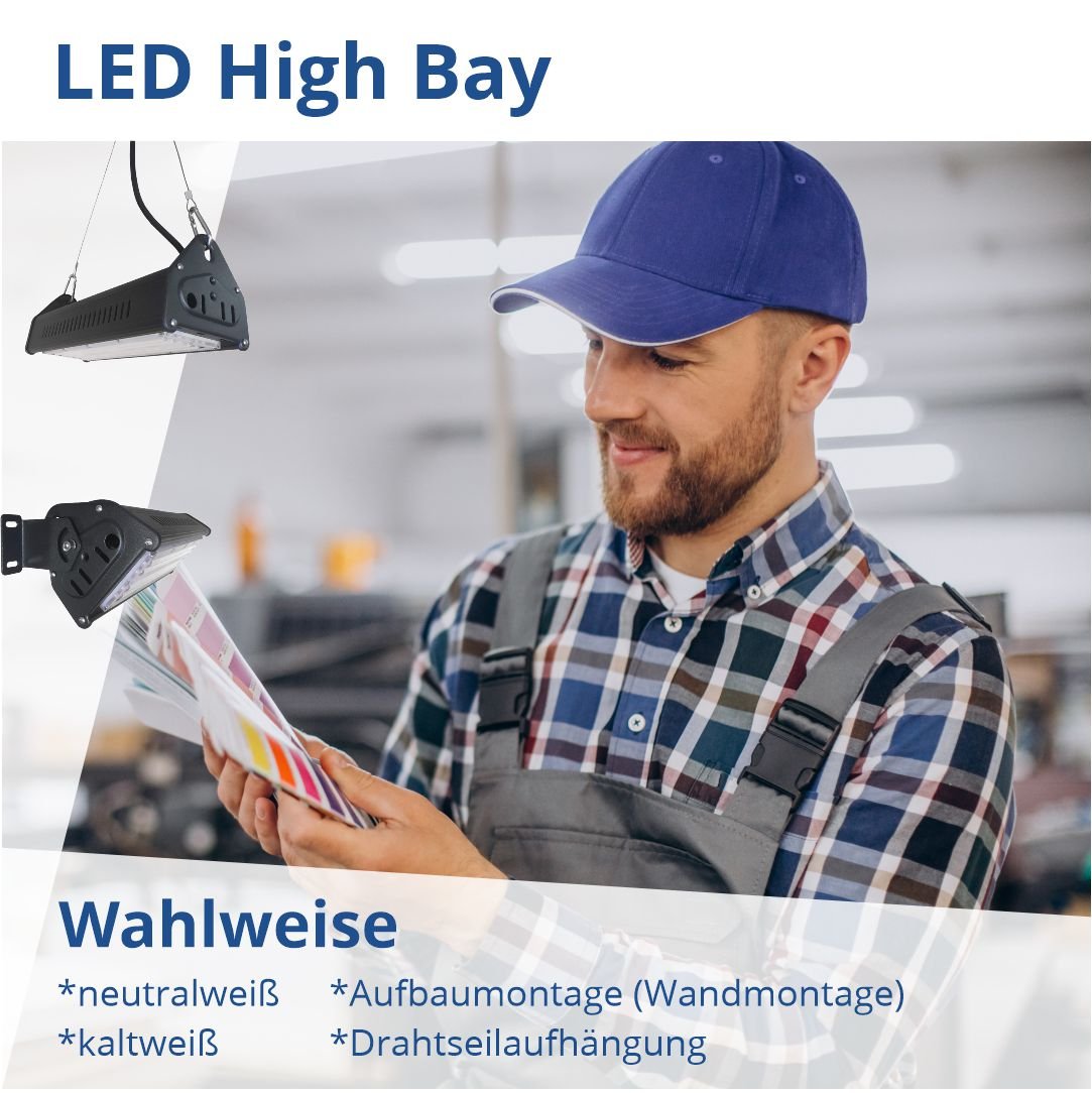 HighBay, linear, 100 W, 10000 lm, Hallenleuchte, IP44, 6000 K.