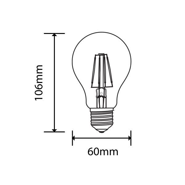 LED-Filament-Leuchtmittel, 6 W, 600 Lumen, E27, 2700 K, dimmbar | lichttechnik24line.com.
