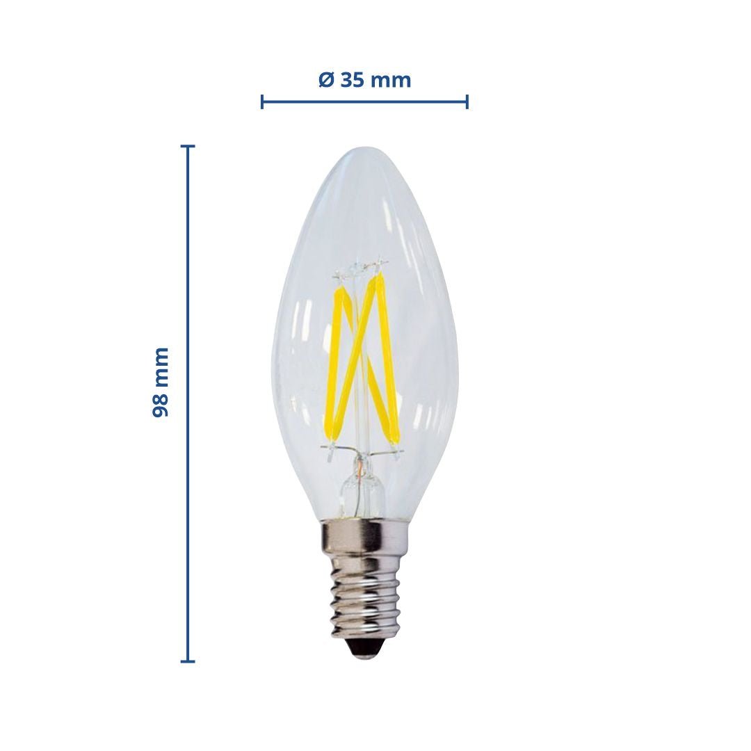 LED Filament Leuchtmittel E14, C35, 4 W, 400 lm, 6000 K | lichttechnik24line.com.