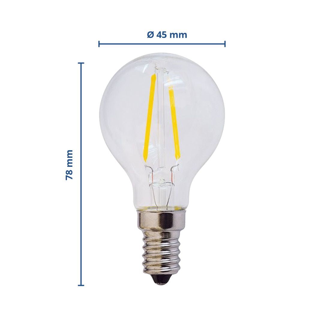 LED Filament Leuchtmittel E14, G45, 4 W, 400 lm, 2700 K.