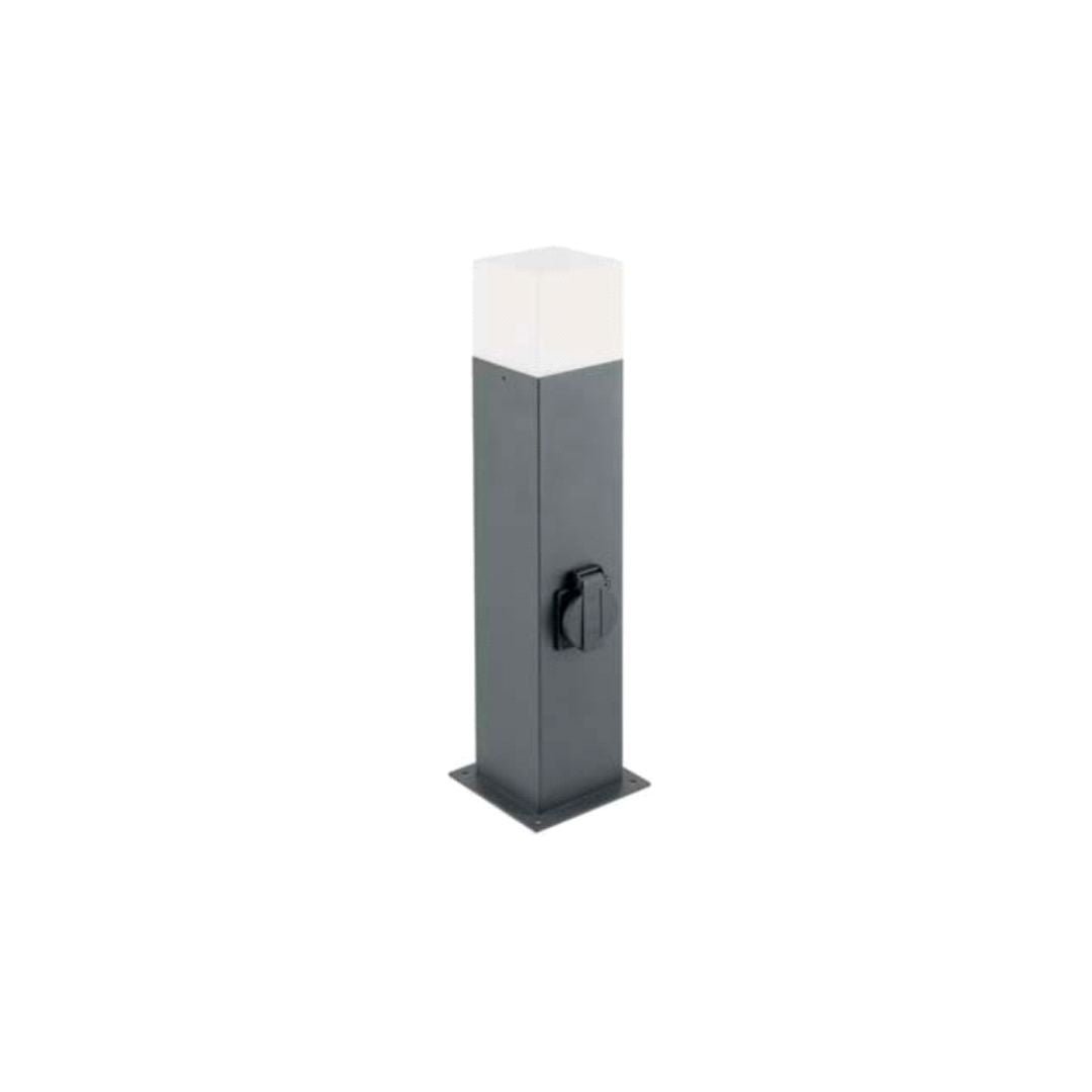 LED Gartenleuchte E27 mit Steckdose, Wegeleuchte, 50 cm Säule, IP44, graphit.