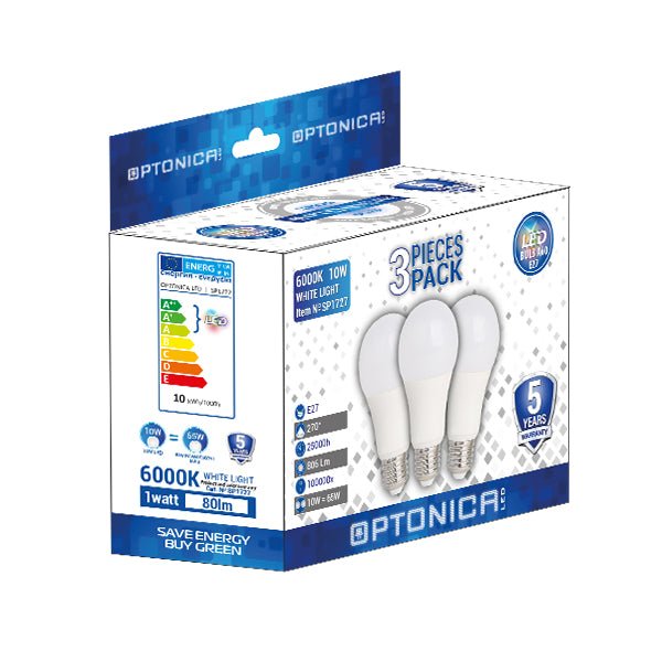 3er-Pack LED-Leuchtmittel E27, 12 W, 1055 lm, 6000 K (kaltweiß).
