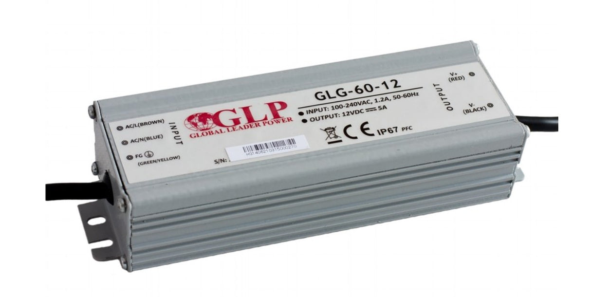 LED-Netzteil, 60 W, 12 V DC, 5 A, IP67, CV+CC.