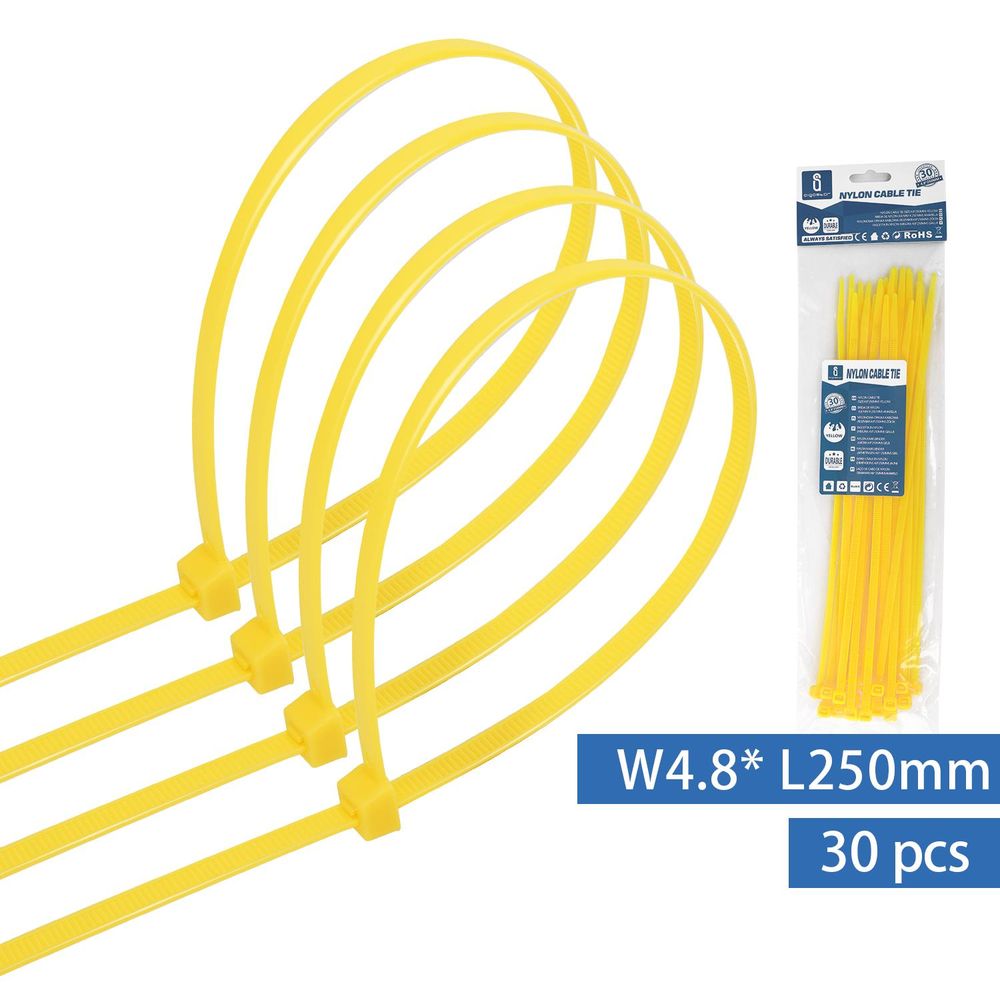 Kabelbinder, 30 Stk., 4,8 x 250 mm, gelb.