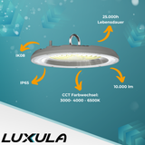 5er-Pack LED-Highbay, Hallenstrahler rund, grau, 100 W, 10000 lm, CCT 3000-6500 K (warm-, neutral-, kaltweiß), IP65.