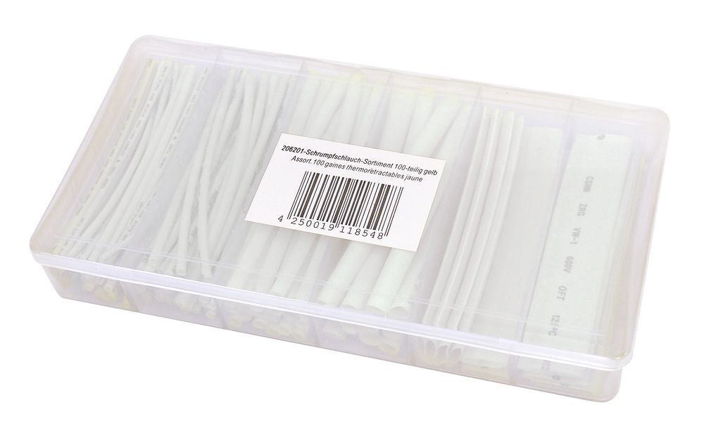 Schrumpfschlauch-Sortiment 100-teilig weiss, Box.