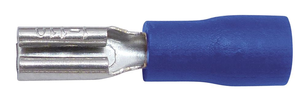 Flachsteckhülsen 0.8 x 2,8 mm, 50 Stück, Blau in Plastikbox.