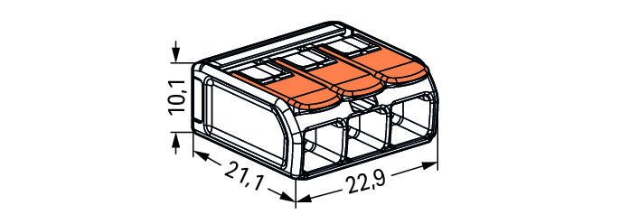 WAGO 221-613, 3-Leiter-Klemme, Leiteranschluss von 0,5 bis 6 mm², 32A, 400V.