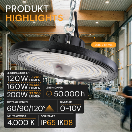 LED HighBay UFO, 200 W, 32000 lm, 4000 K (neutralweiß)