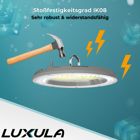 2er-Pack LED-Highbay, Hallenstrahler rund, grau, 100 W, 10000 lm, CCT 3000-6500 K (warm-, neutral-, kaltweiß), IP65.