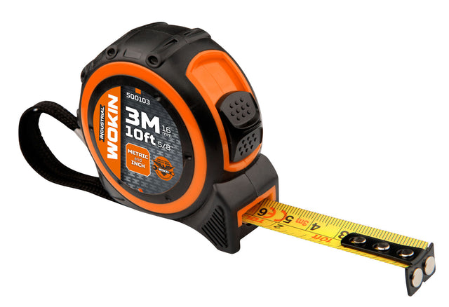Taschenbandmaß mit ABS Gehäuse mit TPR-Mantel, 3 m / 10 ft x 16 mm, Industrie.