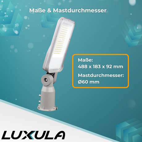 LED Straßenleuchte, grau, 100 W, 12000 lm, 4000 K (neutralweiß), IP65, Wand- und Mastmontage.