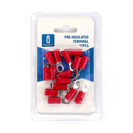 Rundsteckverbinder, isoliert, 15 Stk., 3,5 - 5 mm², 24,5 x 8 x 6,2 mm, rot.