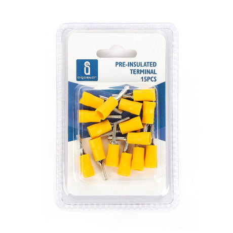Stiftkabelschuhe, isoliert, 15 Stk., PTV 5,5-13 mm, 25,5 x 6,7 x 6,7 mm, gelb.