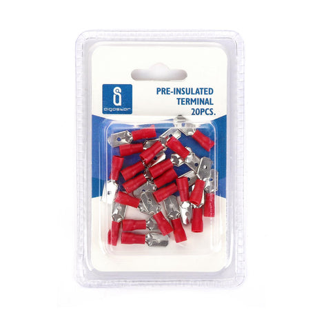 Flachsteckhülse, isoliert, 20 Stk., MDD 1,25 - 250 mm, 21 x 6,35 x 4,3 mm, rot.