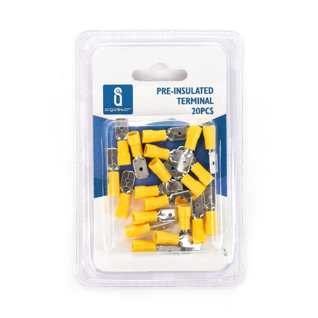 Flachsteckhülse, isoliert, 20 Stk., MDD 2 - 250 mm, 21 x 6,35 x 4,3 mm, gelb.