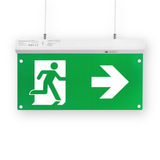 LED-Fluchtwegleuchte 5in1, Notausgang mit Notstromeinheit, TEST-Funktion, Decken- und Wandmontage, Ein- und Aufbau.
