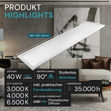 LUXULA LITEQ 80, LED-Panel mit Fernbedienung, 80×20 cm, weiß, 40 W, 4400 lm, UGR<19, Helligkeit und Lichtfarbe einstellbar