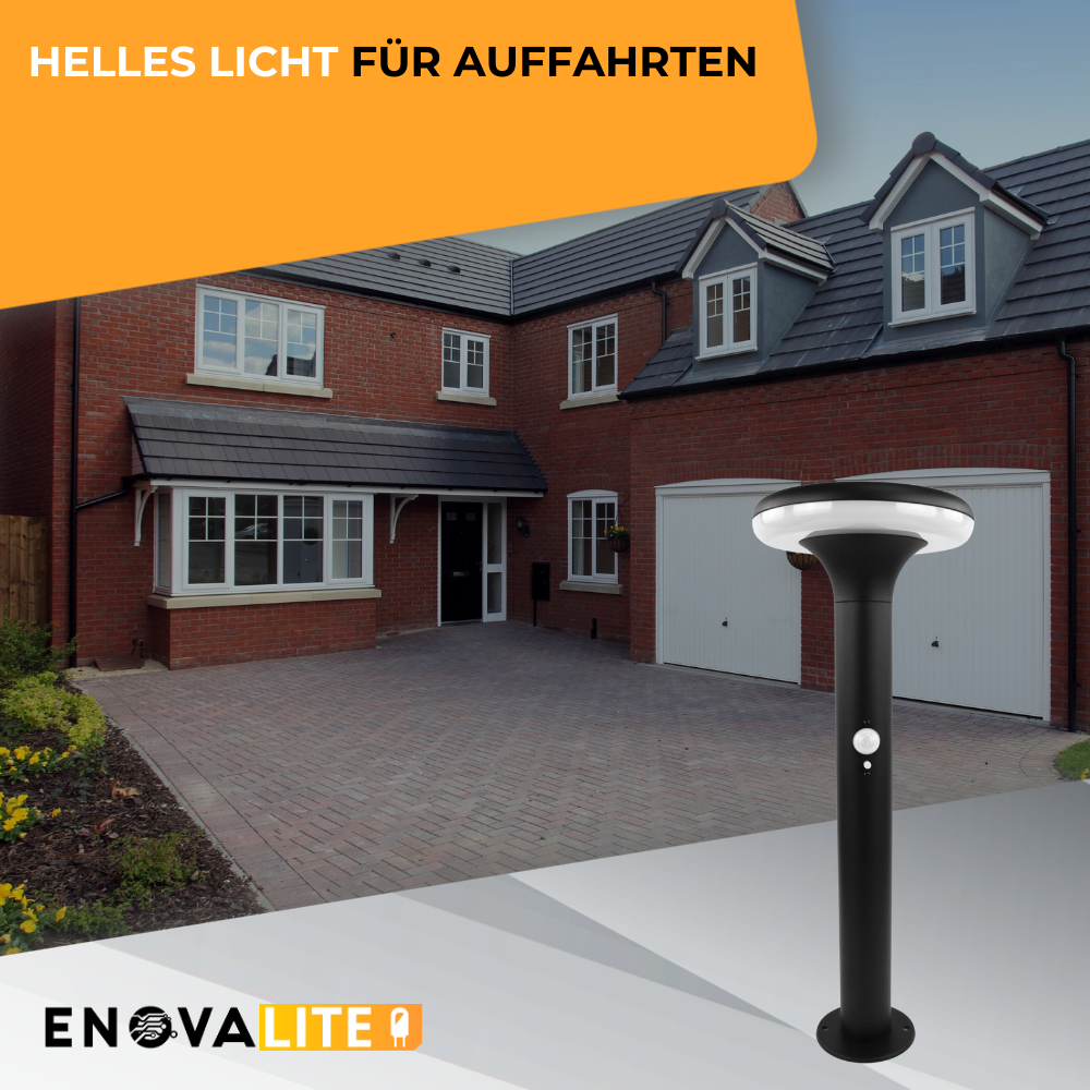4er-Pack Solar Wegeleuchte mit PIR Sensor, rund, 3000 K (warmweiß), 12 Stunden Leuchtzeit, 3 Lichtmodi, IP54-Wasserdicht, aus Aluminium.